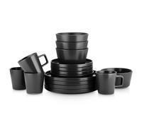 16pcs Plates and Bowls Set for 6-8, British Family Minimalist Durable Bone-China Dinnerware by Microwave Dishwasher Safety, Classic Multipurpose Dinner Sets with 8 Plates, 4 Mug Cups 380ml, 4 Bowls