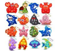 16Pcs Pop It Keychain Ocean Animal Pop Fidget Keyrings Mini Pop Its Bubble Stress Relief Sensory Keychains, Ideal Kids Under the Sea Party Favors Bag Fillers Birthday for Boys Girls
