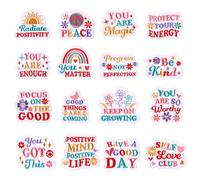16pcs Positive Affirmations Iron On Patches, Chenille Hippie Boho Patches Daily Reminders Embroidered Applique Repair Patches for Clothes Backpacks Hats Sewing DIY Craft