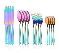 16PCS Rainbow Cutlery Set, STNRST-IN Stainless Steel Reusable Flatware Silverware Set with Spoon Knife and Fork, Service for 4 People, Mirror Polished Colorful Mixed Cutlery Sets