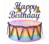 16Pcs Rainbow Leopard Cake Decorations Set - 90s Retro Neon Party Animal Cake Topper with 15 Ribbon Bows, Handmade Satin Bowknot Side Accents for Teens Girls, Vibrant Safari Birthday Supplies Kit
