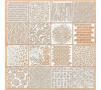 16PCS Reusable Geometric Stencils for Crafts Painting,6x6 Inch Mixed Texture Art Stencils for Wood Wall Furniture Fabric Floor,DIY Spray Paint Templates for Card Making Cake Decor Scrapbooking