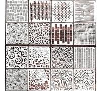 16PCS Reusable Templates 6x6 Inch Texture Blending Paint Crafts Templates Brick Wall Wooden Canvas Brick Layered Paint Art Card for Art Bags Wall DIY Creation