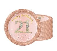 16pcs Rose Gold 21st Birthday Plates - 7" Paper Plates for Party Decorations