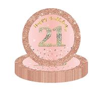 16pcs Rose Gold 21st Party Paper Plates, 9" Table Decor for Girls' 21st Birthday
