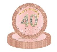 16pcs Rose Gold 40th Birthday Paper Plates 9inch 40th Party Table Decor,40th Women Birthday Party Paper Plates 9" Tableware,Happy 40th Birthday Tableware Plate for Her,Women,40th Party Supplies