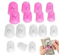 16Pcs Rubber Thimbles 4 Sizes Silicone Rubber Finger Tips Pink Rubber Finger Thimbles Transparent Finger Protector Pads for Sewing Guitar Playing Reading Counting Money Flexible Finger Tip