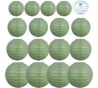 16pcs Sage Green Paper Lanterns, Sage Green Lampshade with Suspension Line, Hanging Round Paper Lamps for Home Decor Rustic Decor Wedding Bridal Shower Birthday Party Decoration(4" 6" 8" 10")
