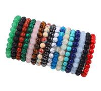 16PCS Semi-Precious Gemstone Bracelet - Crystal Stone Beaded Bracelets for Women Men 8mm Round Beaded Stretch Bracelets Unisex Yoga Bracelets Gifts