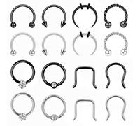 16pcs Septum Piercing Jewellery 16G Surgical Steel Horseshoe Nose Rings for Women Men Clicker Hinged Septum Ring Daith Helix Tragus Hoop Earrings Lip Nose Piercing Jewellery 8mm