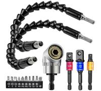 16Pcs/Set Flexible Drill Extension Hex Shank Drill Nut Driver Bit Set+Universal Socket Adapter+Screwdriver Bit+Right Angle Drill Extension