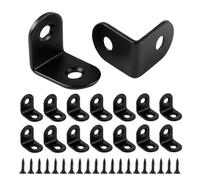 16pcs Small Angle Brackets, 20 × 20mm L Brackets, Right Angle 90 Degree Bracket with 32 Screws, Stainless Steel Corner Bracket for Wood for Furniture Desk Table Shelf Corner Braces- Black