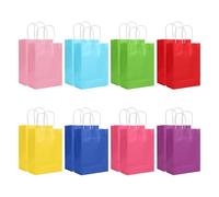 16PCS Small Gift Bag with Handles Bulk 8 Colors Paper Party Bags 8.7"x6.3"x3.1" Multiple Uses (Small Size)
