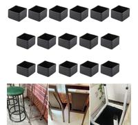16Pcs Square 40x40mm Silicone Chair Leg Floor Protector, Black Chair Leg Caps, Furniture Foot Protectors, Stool Leg caps to Prevent Hardwood Floor Scratches and Reduce Noise