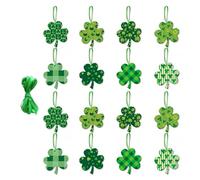 16PCS St Patricks Day Hanging Decorations - Irish Shamrock Clover Paper Ornaments - Green Party Decor for Tree Ceiling Window Door