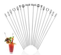 16Pcs Stainless Steel Cocktail Picks Stick, Premium Metal Cocktail Toothpicks Skewers for Drinks, Martini Picks, Garnish Pick Bloody Mary Skewers for Olives Appetizers Fruit(4.3 Inch)