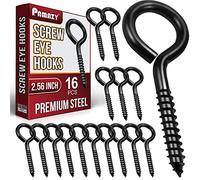 16PCS Stainless Steel Screw Eyes, 2.5 Inch Black Eye Hooks Screw Self Tapping Eye, Heavy Duty Eye Bolt for Wood Securing Cables Wire, Hammock Stand, Indoor & Outdoor Use