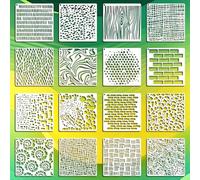 16Pcs Stencils for Crafts Reusable Stencils for Painting Texture Template for Art Stencil for Painting Wood Grains Flower Templates for Canvas Scrapbooking Journaling DIY (Plant Textures)
