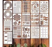 16pcs Stencils for Painting on Wood Reusable Stencil Crafts Happy Planner Stencils for Journaling DIY Drawing Templates Wall Paper Holiday Stencil Set for Art Scrapbook Home Decor Window Glass Canvas