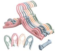 16pcs Travel Hangers, XIACIBDUS Portable Folding Plastic Clothes Coat Hangers with 1pc Clothesline, Foldable Folding Coat Racks, Space Saving Travel Accessories for Home Travel Outdoor Camping