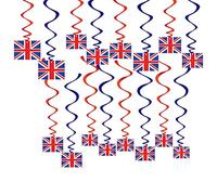 16PCS Union Jack Swirls Hanging for Coronation,King Charles III Coronation Party Hanging Swirls Blue Red Ceiling Foil Coronation Decor 2023,Hanging Swirl Decor for National Events King to The Throne