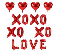 16pcs Valentine Balloons, Include XOXO & Love & Red Heart Shape Balloons, Foil Sweet Baby Shower Decor Bridal Wedding Decoration for Engagement Anniversary Birthday Party