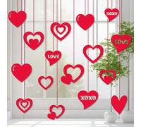 16Pcs Valentines Day Ornaments with Red Ribbons Lively Valentines Day Heart Decorations, Sparkling Romantic Festival Decorations Special Night, Galentines Day Decor Valentines Decorations