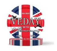 16Pcs VE Day 80th Anniversary Decorations Party Plates, 7inch VE-Day Party Tableware Paper Plates, 80 Years VictoryIn Europe plate for Celebrate VE-Day 80 Years WWII Victory Commemorative Table Decor