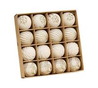 16Pcs Velvet Christmas Baubles 60mm / 2.36 Inches, Elegant Beige & Gold Shatterproof Plastic Christmas Tree Decorations, Flocked Hanging Ball Ornaments for Holiday Party Home Decor