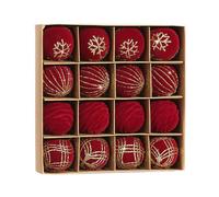 16Pcs Velvet Christmas Baubles Burgundy 60mm / 2.36 Inches, Elegant Red & Gold Shatterproof Plastic Christmas Tree Decorations, Flocked Hanging Ball Ornaments for Holiday Party Home Decor
