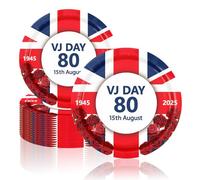 16Pcs VJ Day Plates 80th Anniversary Party Tableware,Celebration VJ-Day 80th Paper Plates Memorabilia Party 7 inch Plate Victory in Europe,VJ 80 Years Dinnerware Kit for Celebrat Partys Plate Décor
