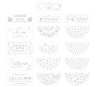 16pcs Welcome Home Stencils, Funny Welcome Lettering Stencils Alphabet Template for Door Hanger Porch Sign Doormat Wreath Wall Decor (16 Styles)