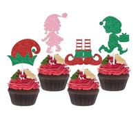16PCS What the Elf It is Cupcake Toppers, Christmas Xmas Elf Gender Reveal Baby Shower Decor, Elf Hat I'm Back Legs Gender Reveal Party Decorations Supplies