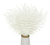 16Pcs White Christmas Glitter Leaves 43cm Artificial Boston Fern Bush Tropical Leaves Fake Leaf Picks Sprays for Xmas Tree Decoration Flower Arrangment New Year Holiday Home Garden Decor