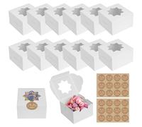 16Pcs White Cupcake Boxes Small Cake Boxes with Star Clear Window and Inserts for Muffins or Cookies Cakes Candy Pies & Gifts