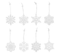 16pcs White Snowflake Decorations, 8 Styles Wooden Snowflakes Hanging Charm Pendant Christmas Ornaments for Winter Home Christmas Tree Decorations Crafts