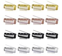 16pcs Wig Clip with Safety Pins, 10-Teeth Hair Extension Snap Clips in Invisible Strong Wig Combs to Secure Wig no Sew Chunni Grip Dupatta Setting Clips