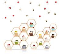 16PCS Wooden Honeycomb Cupcake Stand Set - 30 Adorable Bees & 10 Ladybugs Decorations, DIY Stackable Baking Dessert Tower for Bee-Themed Party, Baby Shower, Birthday Party, Rustic Weddings, Wall decor