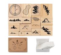 16pcs Wooden Rubber Stamp Set,Map Making Stamps Kit,Decorative Wood Stamps for Journal,Diary,Scrapbook,Planner,DIY Craft,Card Making,Mountains,Hills,Volcano,Lake