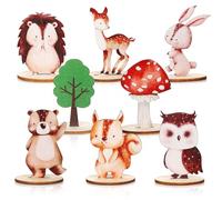 16pcs Woodland Animals Wood Table Centerpieces with Wood Base, Cute Forest Animals Table Topper Jungle Creatures for Safari Table Decorations for Baby Shower Birthday Party Home Supplies