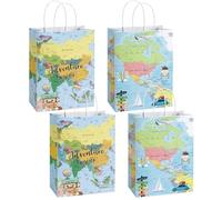 16pcs World Map Party Favor Bags, Let The Adventure Begin Birthday Party Supplies,World Map Party Favor Bags with Handles for Camping Weeding Travel Theme Decorations