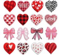 16Pieces Heart Bowknot Iron On Patches Embroidery Applique Patches for Clothing Jeans Jackets Hat Dress Embellishment Valentines Day