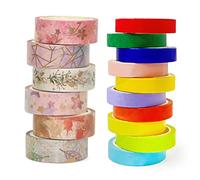 16Rolls Washi Tape Set, Flower and Rainbow Decorative Masking Tape for DIY, Bullet Journal, Gift Wrapping, Scrapbooking, Craft, 5M