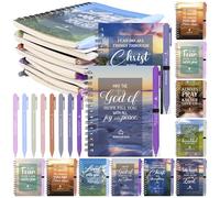 16Set Bible Notebooks Christian Gifts Bulk Prayer Journal Spiral Notepads Journals Bible-themed Nature Design Memo Pads with Bible Ballpoint Pens Inspirational Gifts for Teacher Friend Coworker Church