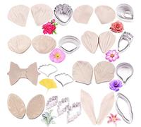 16set Gum Paste Flower Tools - 8set Gumpaste Flower Silicone Mold and 8set Stainless Steel Fondnat Cutter Gumpaste Cookie Cutter Sugarcraft Making Tools for Wedding Cake Decorating