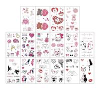 16sheets Glow-In-The-Dark Valentine'S Day Temporary Tattoo Stickers For Couples, Parties, Music Festivals, Cartoon And Cute.