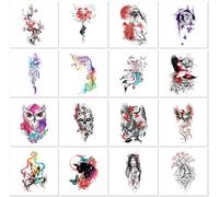 16sheets Waterproof And Long-Lasting Colorful Temporary Tattoos For Women, Multi-Colored Arm And Thigh Washable Stickers