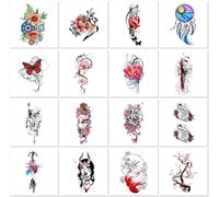 16sheets Waterproof, Long-Lasting, Unisex, Fresh And Cute Floral Prints For Arms, Flowers, And Thighs - Realistic Temporary Tattoo Stickers.