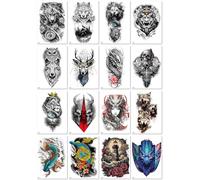 16sheets Waterproof Temporary Transfer Stickers For Men And Women, Featuring Animal And Buddha Images, In Black And White Or Color. 150 * 210MM A12