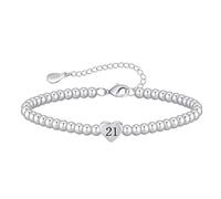16th 18th 21st 30th 40th 50th 60th Birthday Gifts for Women - 925 Sterling Silver Adjustable Bead Bracelet, Hypoallergenic Heart Charm Gift for Mum Daughter Grandma (21)
